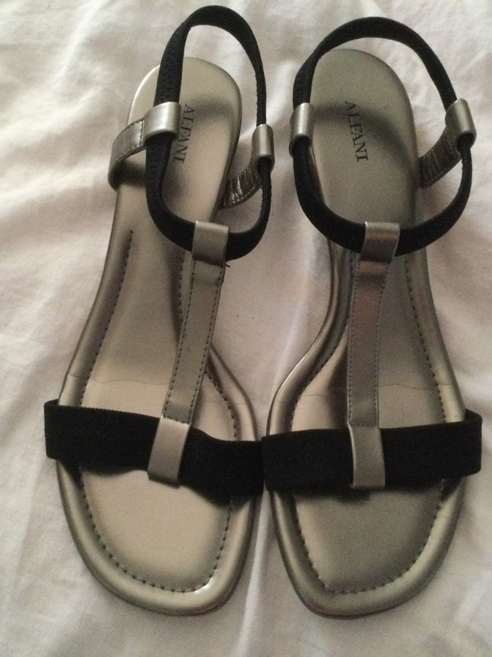 Alfani Silver and Black T Strap Wedge Sandal 11